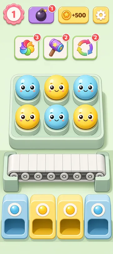Marble Sort level 1 opening board — The Checkerboard Opener
