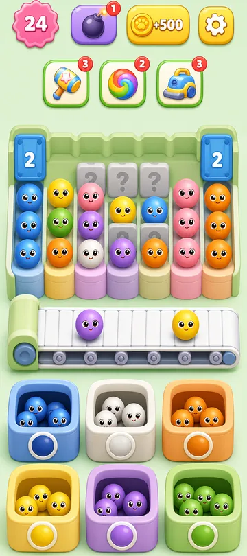 Marble Sort level 100 mid-solve board