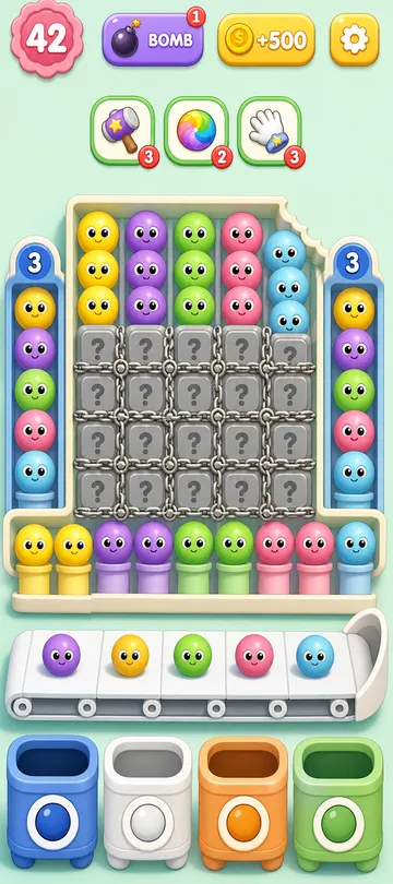 Marble Sort level 100 opening board — The Jagged Wall with Countdown Wings