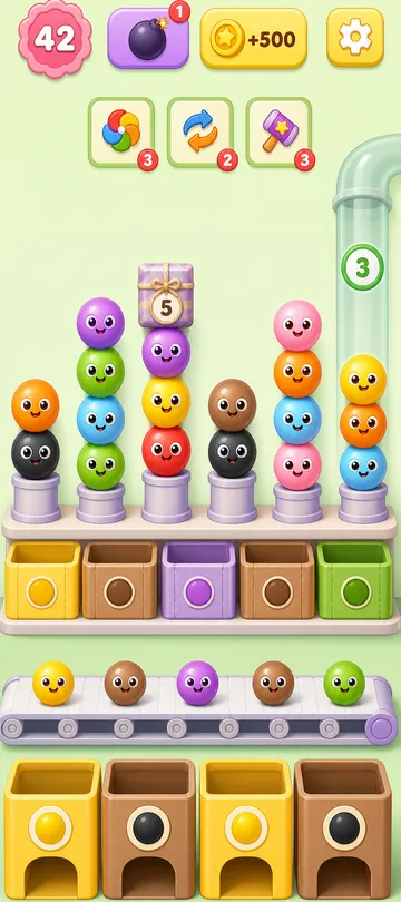 Marble Sort level 105 opening board — The Alternating Box Chokepoint
