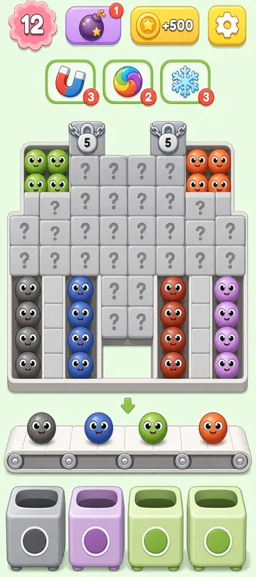 Marble Sort level 106 opening board — The Question Mark Wall