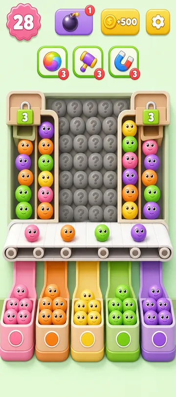 Marble Sort level 107 mid-solve board
