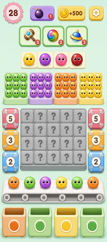 Marble Sort level 107 opening board — The Giant Purple Bait
