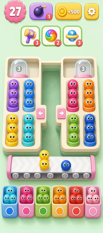 Marble Sort level 108 mid-solve board Marble Sort level 108 mid-solve board