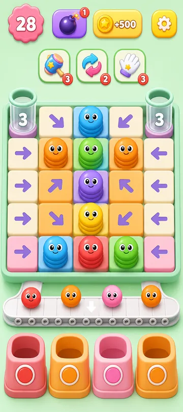 Marble Sort level 108 opening board — The Inward Arrow Squeeze Marble Sort level 108 opening board — The Inward Arrow Squeeze
