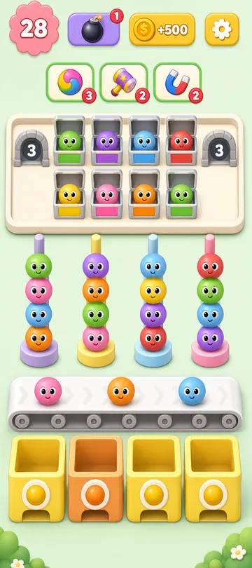 Marble Sort level 11 mid-solve board Marble Sort level 11 mid-solve board