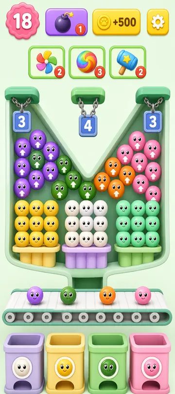 Marble Sort level 110 opening board — The V-Tray and the Mint Green Bait