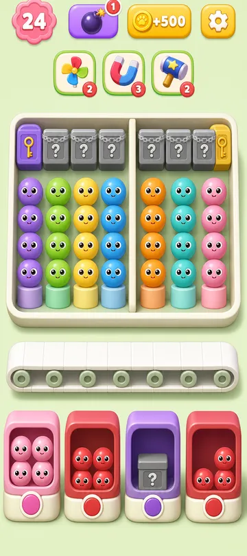 Marble Sort level 115 mid-solve board Marble Sort level 115 mid-solve board