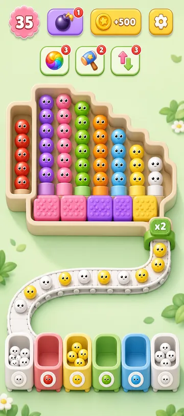 Marble Sort level 116 mid-solve board Marble Sort level 116 mid-solve board