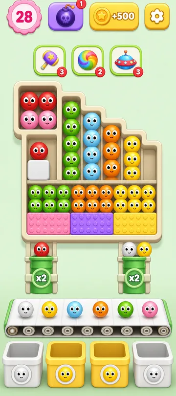 Marble Sort level 116 opening board — The Doubler Gates and the Chained Boxes Marble Sort level 116 opening board — The Doubler Gates and the Chained Boxes