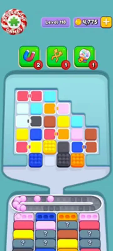 Marble Sort level 118 opening board — The Nine-Color Tray