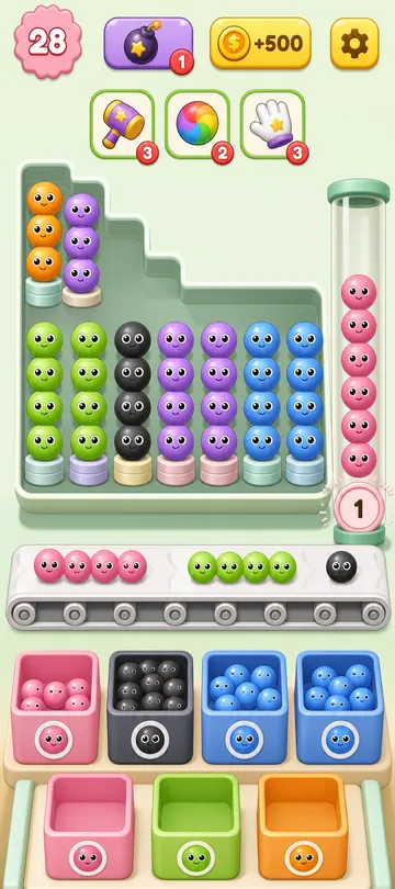 Marble Sort level 12 mid-solve board Marble Sort level 12 mid-solve board