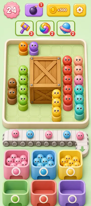 Marble Sort level 121 mid-solve board Marble Sort level 121 mid-solve board