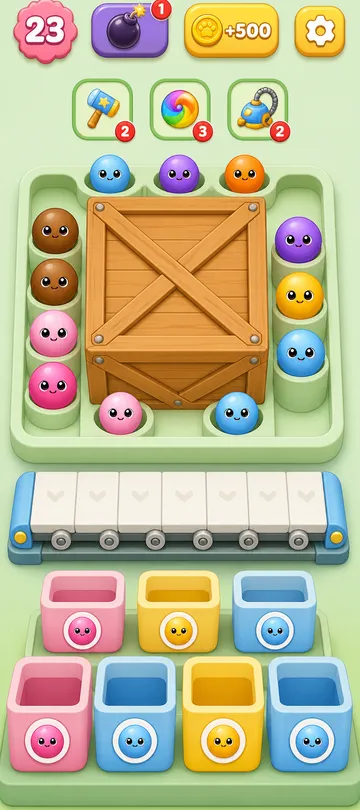 Marble Sort level 121 opening board — The Center Crate Blockade Marble Sort level 121 opening board — The Center Crate Blockade