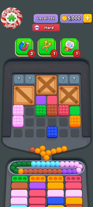 Marble Sort level 124 opening board — The Crate-Walled Twin Columns