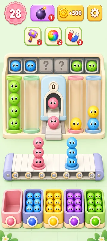 Marble Sort level 13 mid-solve board