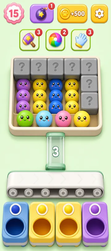 Marble Sort level 13 opening board — The Mismatch Trap and Tunnel Blockade