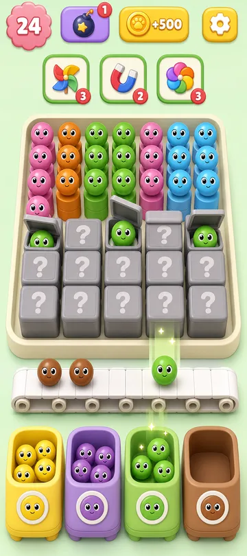 Marble Sort level 133 mid-solve board Marble Sort level 133 mid-solve board
