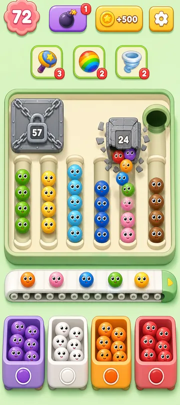 Marble Sort level 134 mid-solve board Marble Sort level 134 mid-solve board