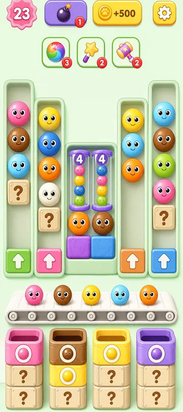 Marble Sort level 137 opening board — The U-Shape and the Buried Purple Marble Sort level 137 opening board — The U-Shape and the Buried Purple