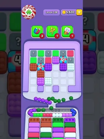 Marble Sort level 138 opening board — Crates, Question Blocks, and Bait