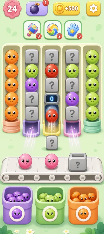 Marble Sort level 14 mid-solve board Marble Sort level 14 mid-solve board