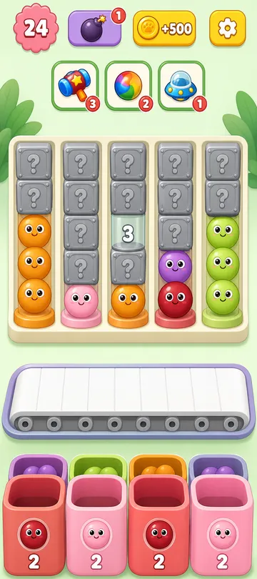 Marble Sort level 14 opening board — Edge Bait and the Center Tunnel Marble Sort level 14 opening board — Edge Bait and the Center Tunnel