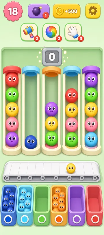 Marble Sort level 15 mid-solve board