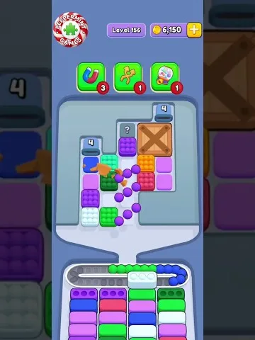 Marble Sort level 156 opening board — Crate, Mystery Tile, and a Loaded Belt