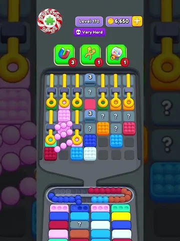 Marble Sort level 170 opening board — Crates, Mystery Tiles, and a Waiting Queue