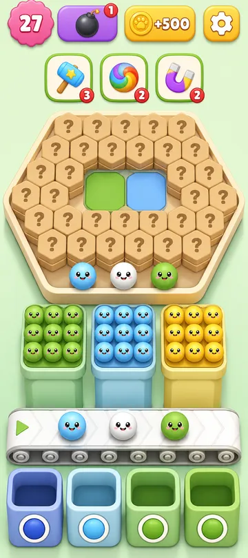 Marble Sort level 18 opening board — The Gray Wall and the Twin Panels Marble Sort level 18 opening board — The Gray Wall and the Twin Panels