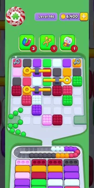 Marble Sort level 186 opening board — Locked Columns and Crate Blinds