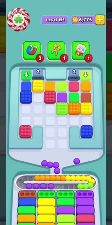 Marble Sort level 195 opening board — The Crate-Capped Outer Columns
