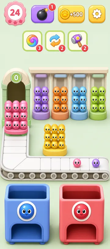 Marble Sort level 20 mid-solve board