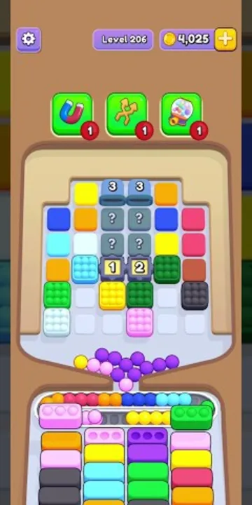 Marble Sort level 206 opening board — The Crate-Walled Grid