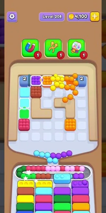 Marble Sort level 208 mid-solve board