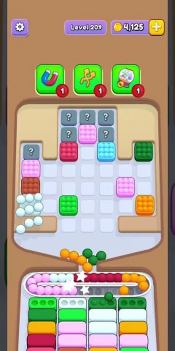 Marble Sort level 209 mid-solve board