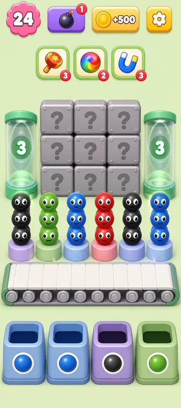 Marble Sort level 21 opening board — The Twin Tunnels and the Mystery Wall Marble Sort level 21 opening board — The Twin Tunnels and the Mystery Wall