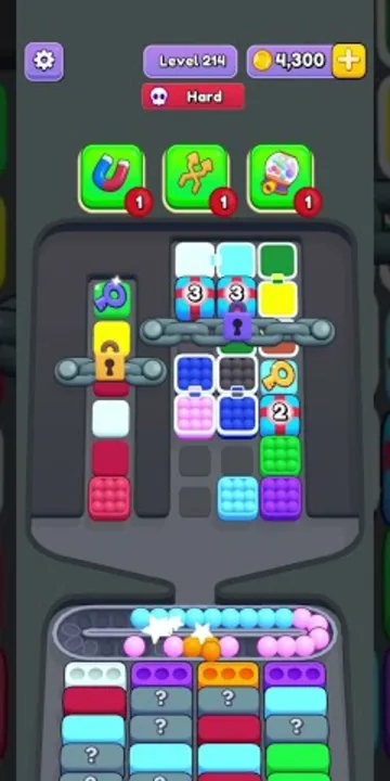 Marble Sort level 214 opening board — The Chained Middle Split