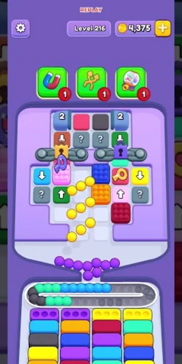 Marble Sort level 216 mid-solve board
