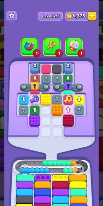 Marble Sort level 216 opening board — The Lock-and-Key Tray