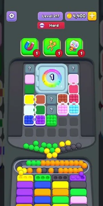 Marble Sort level 217 opening board — The Mystery-Tiled Grid