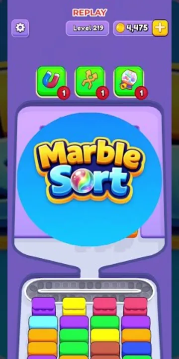 Marble Sort level 219 mid-solve board
