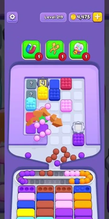 Marble Sort level 219 opening board — The Sealed Tray and the Right Chute