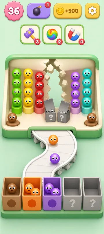 Marble Sort level 22 mid-solve board Marble Sort level 22 mid-solve board