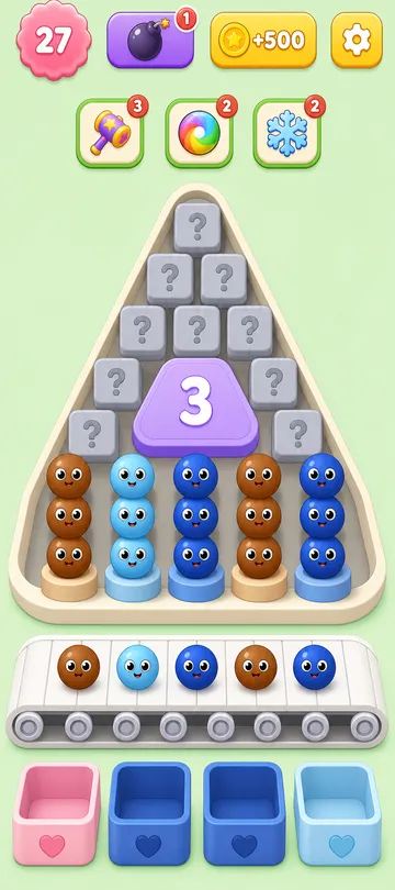 Marble Sort level 22 opening board — The Locked Panel and the Brown Decoys Marble Sort level 22 opening board — The Locked Panel and the Brown Decoys