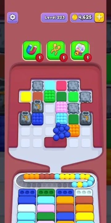 Marble Sort level 223 opening board — The Chained Block Grid