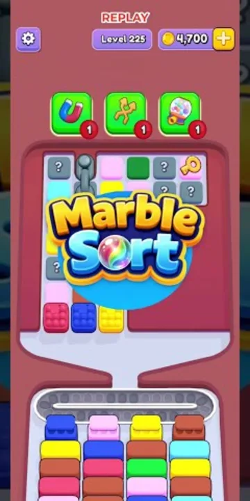 Marble Sort level 225 mid-solve board