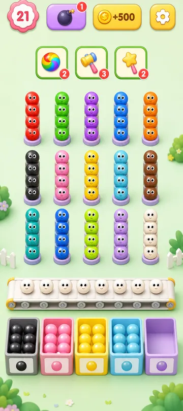 Marble Sort level 23 mid-solve board Marble Sort level 23 mid-solve board