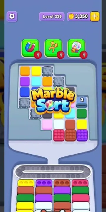 Marble Sort level 238 opening board — The Stone-Cluttered Funnel
